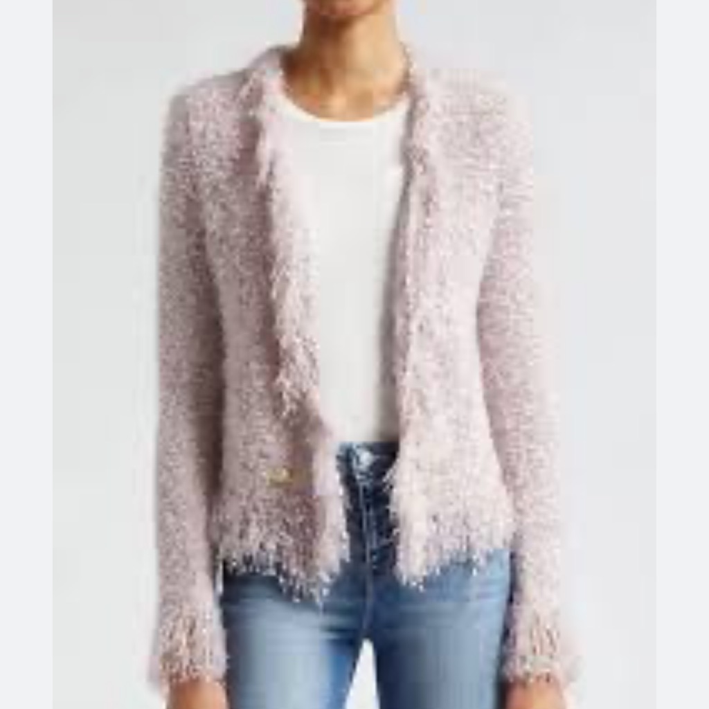 L'agence Azure Dusty Pink Fuzzy Open Cardigan Blazer